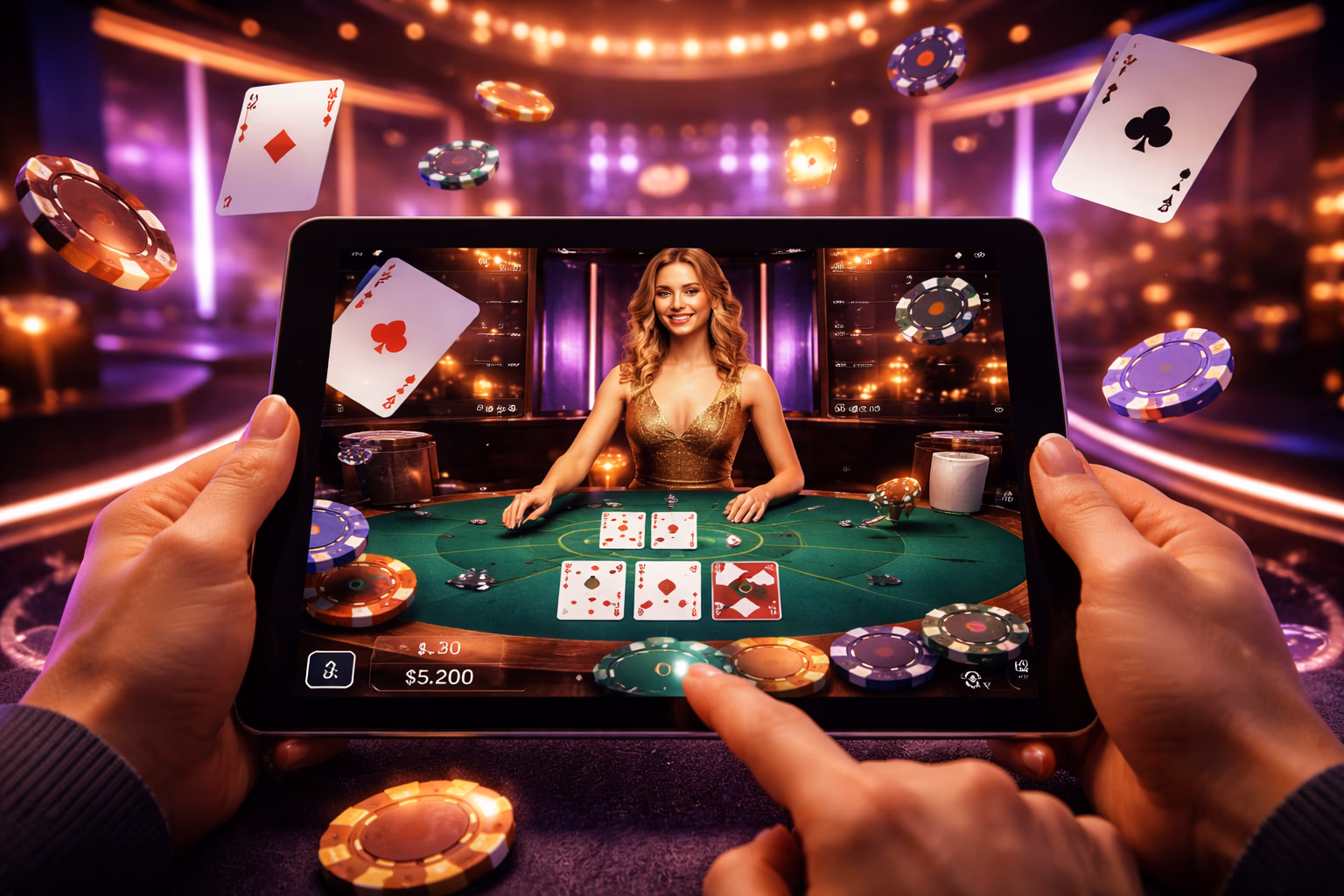 Focused casino player engaging with a laptop in a neon-lit environment showcasing the M71 virtual gaming pathway for Bangladesh